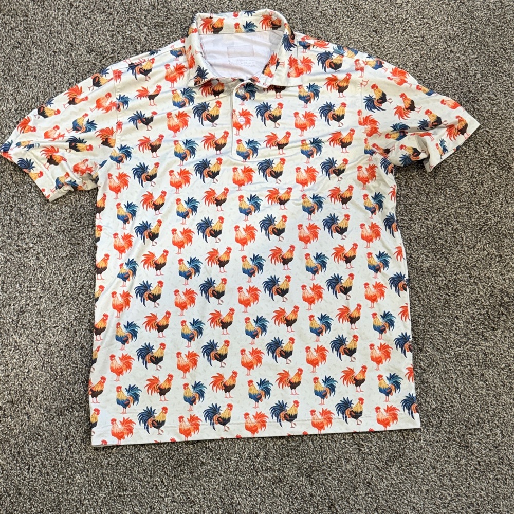 Vibrant Rooster Pattern Polo Shirt